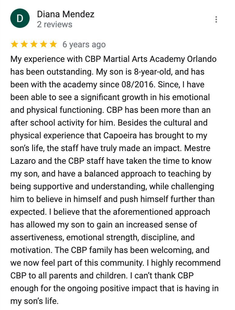 a review of a person 's experience with cbp martial arts academy orlando .