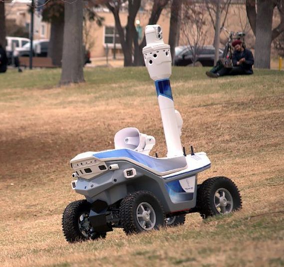 Robot con cuello y cámara sobre ruedas, ideal para logística de puertos