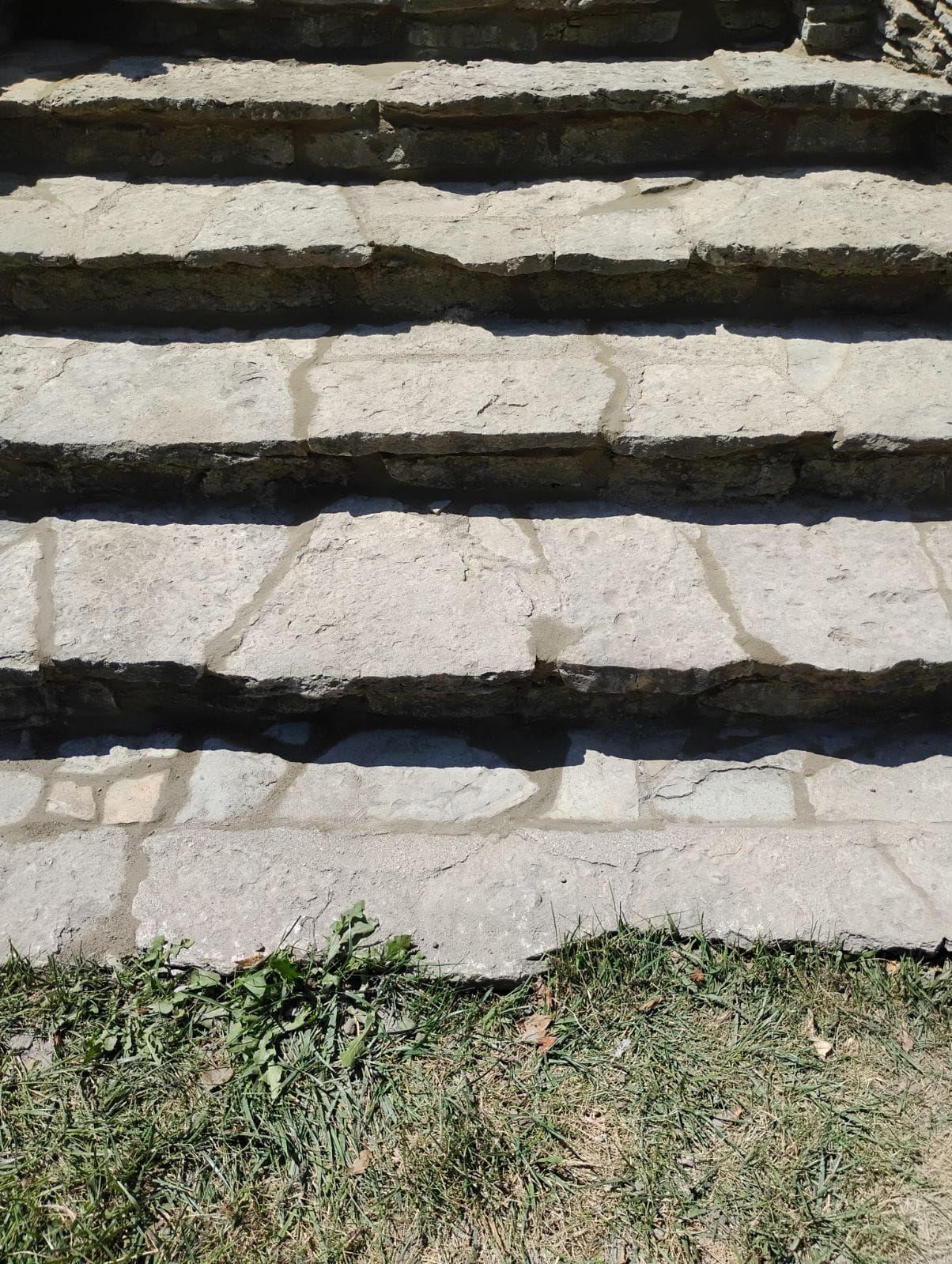 A set of stone stairs leading up to a grassy area