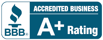 A blue sign that says accredited business a + rating