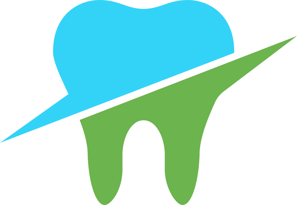 A blue and green tooth with a green tooth behind it.