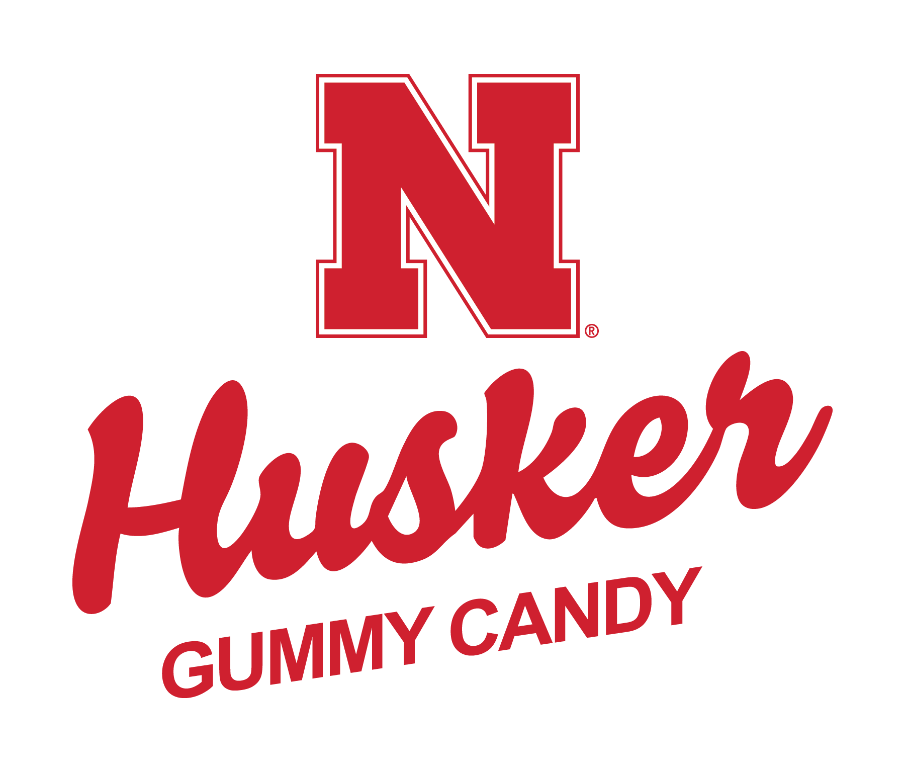 Red "N" logo above "Husker Gummy Candy" text.