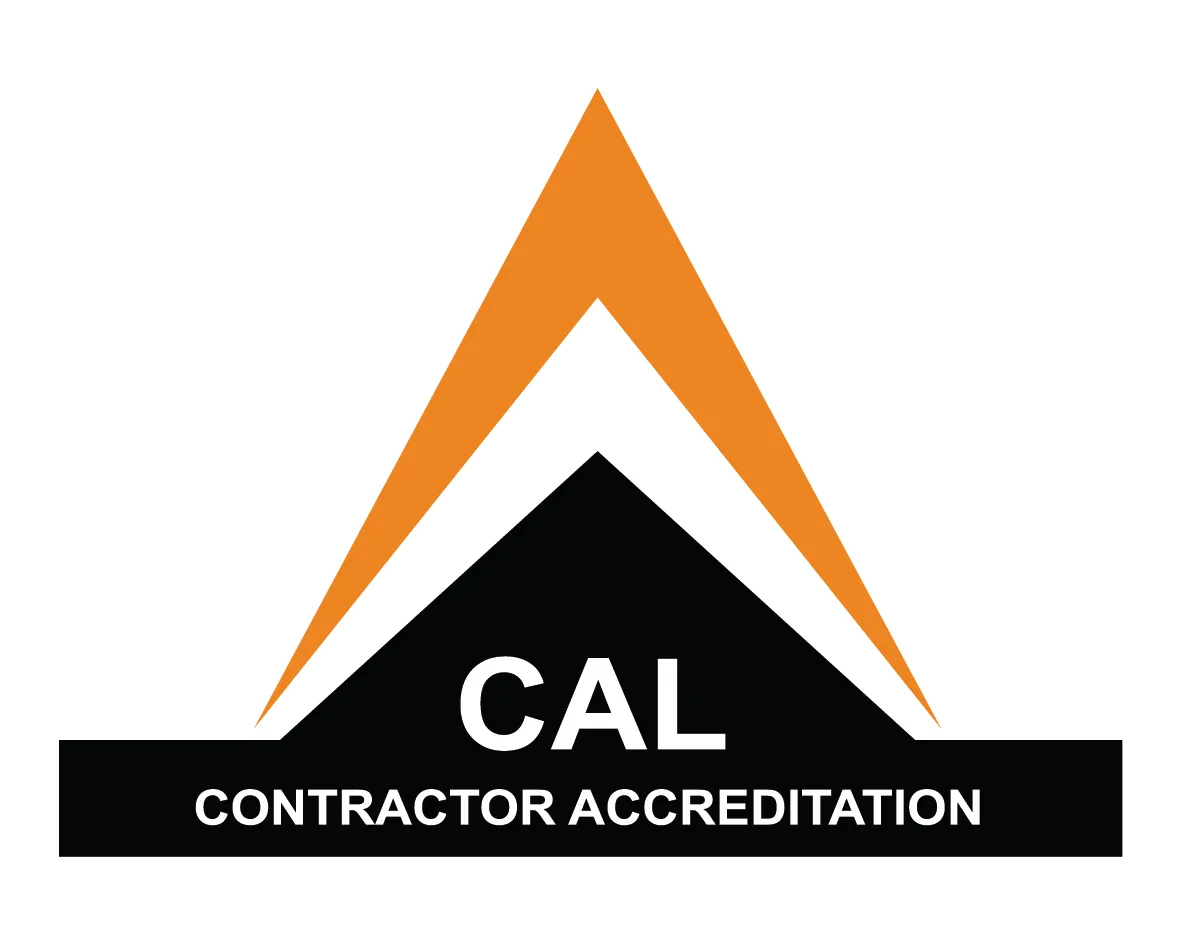Logo for CAL Contractor Accreditation: Orange and black A-shaped icon with 