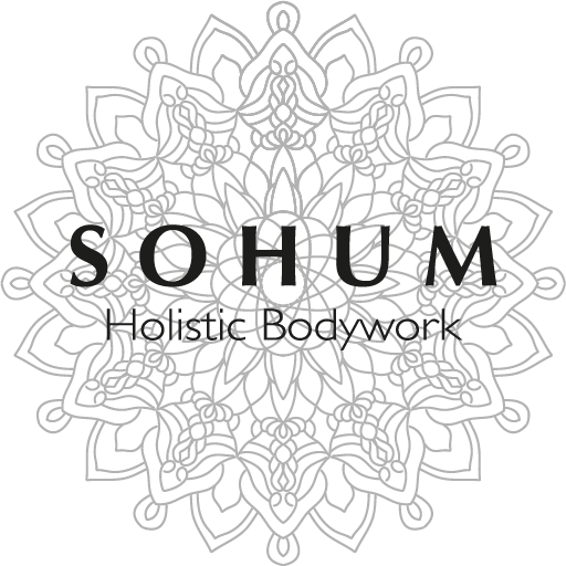 SOHUM Holistic Bodywork logo with ornate mandala line art in gray and black