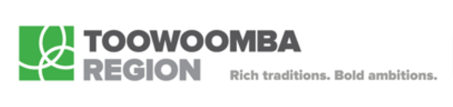 Logo of the Toowoomba Region, Queensland, Australia, with a green graphic and text: "Rich traditions. Bold ambitions."