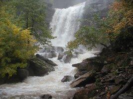 Color photo of Kaaterskill waterfall in the woods.