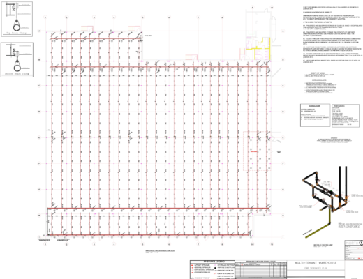 A drawing of a building with a lot of lines on it.