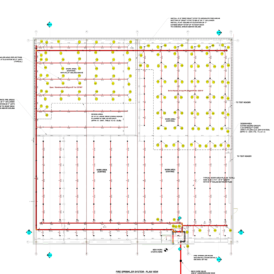 A floor plan of a building with a lot of yellow dots on it