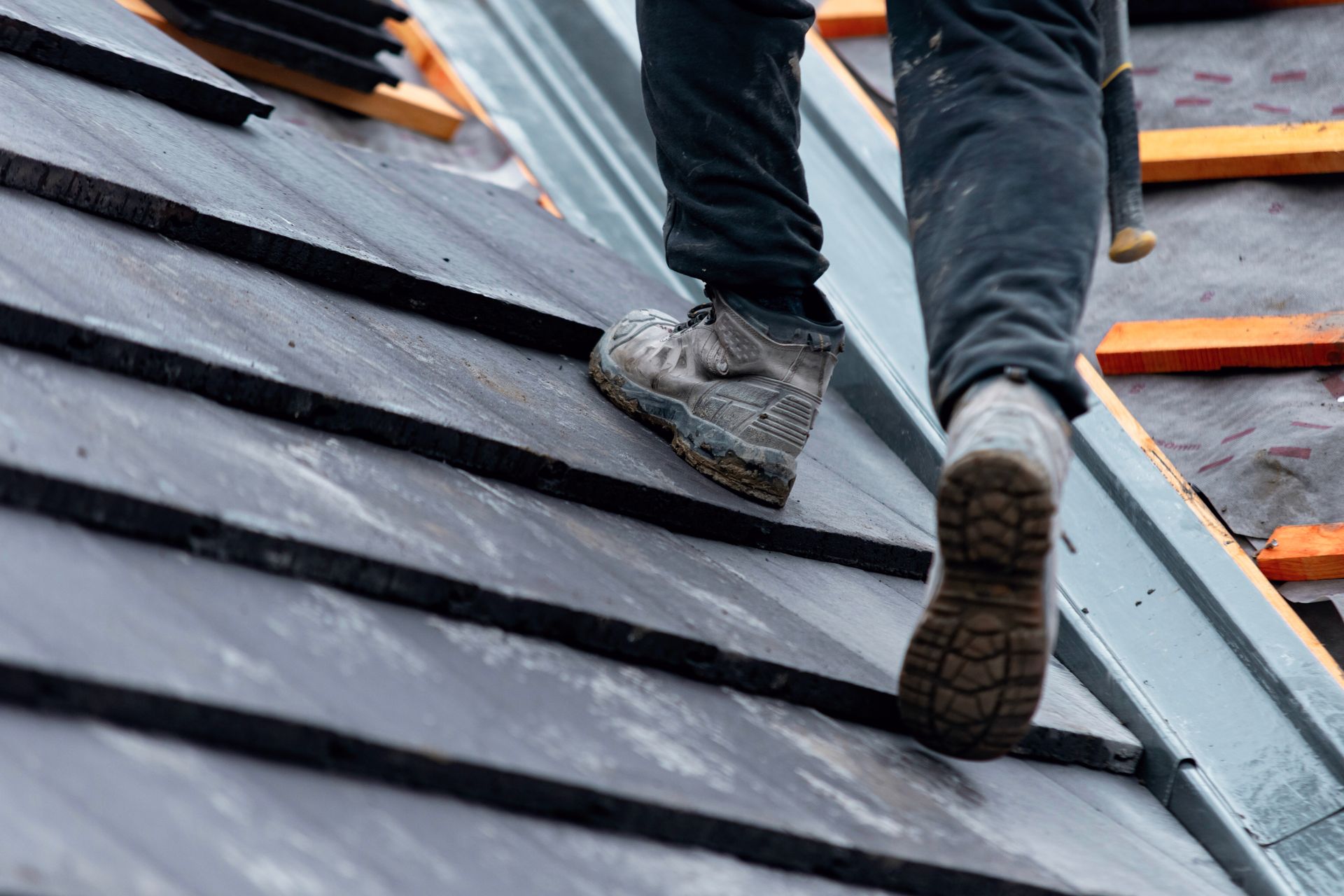 Red clay roof tiles with corner pieces.