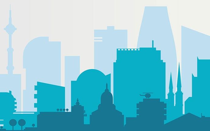 Vector image of city with buildings and skyscrapers