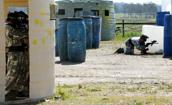 paintball field covered in yellow paint