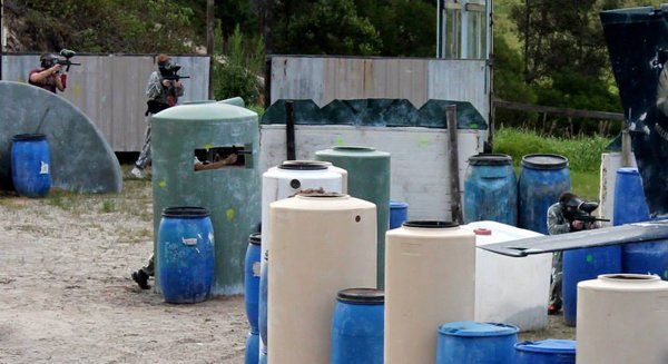 barrels on paintball field