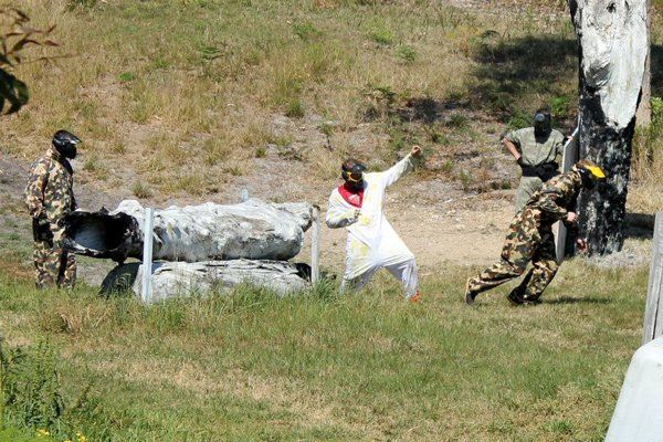 paintball player in white