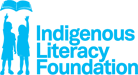 The Indigenous Literacy Foundation logo: two figures reaching toward an open book above them in light blue.