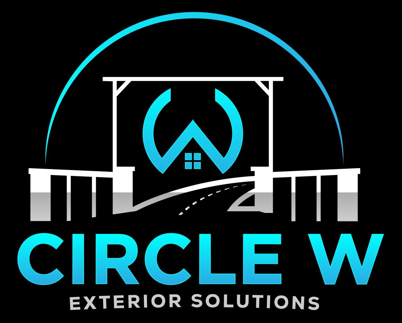 The logo for circle w exterior solutions is blue and white on a black background.