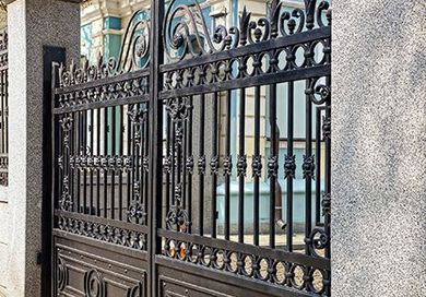 Fence Panels — Black Gate with a Pattern of Steel Rods in Portland, OR