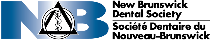 Logo of the New Brunswick Dental Society. Blue letters N and B with a Caduceus symbol and French text.