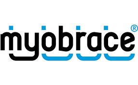 Logo for Myobrace, a dental product, with a blue and black color scheme.