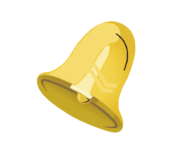 A cartoon drawing of a gold bell on a white background
