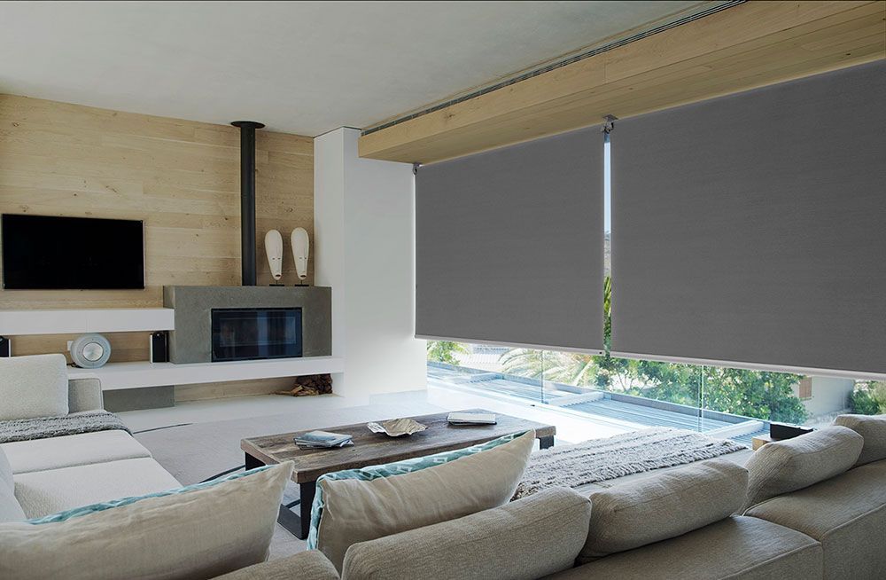 Large Grey Roller Blinds Sitting Room — Blinds in Bogangar, NSW