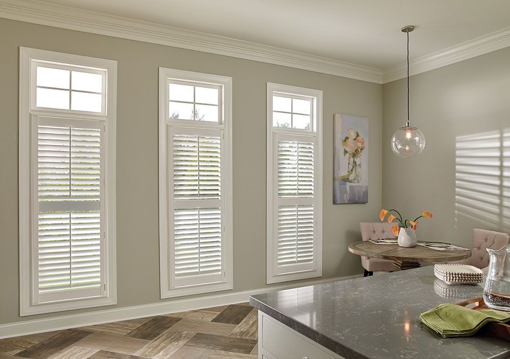 Poly Satin Shutters Enhance Dining Room — Blinds in Bogangar, NSW