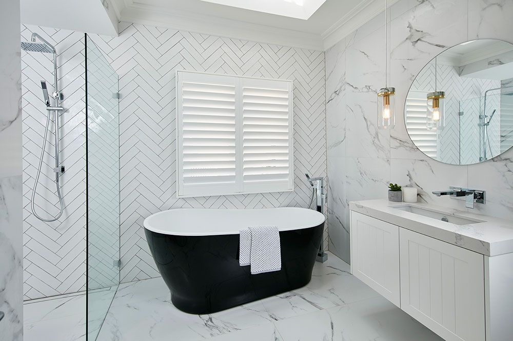 Poly Satin Shutters Enhance Bathroom — Blinds in Bogangar, NSW