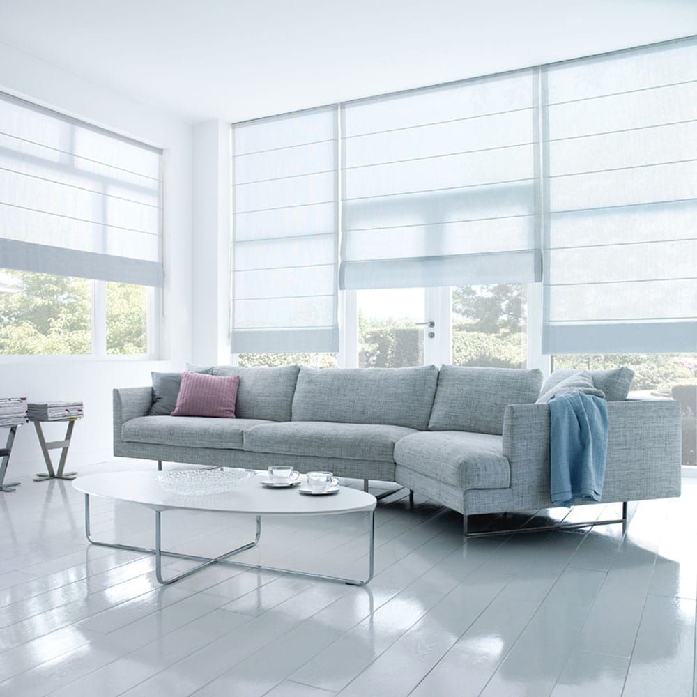 Roman Blinds White Sitting Room — Blinds in Bogangar, NSW