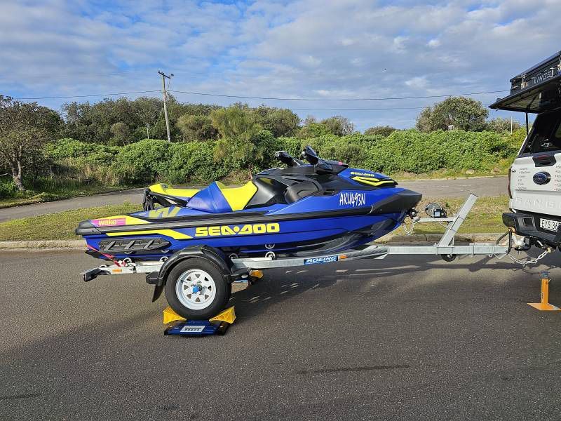 A Blue And Yellow Sea Doo Jet Ski On A Trailer — A Weigh In - Mobile Weighing Solutions in Noraville, NSW