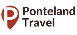 Logo for Ponteland Travel. Red location pin with a white