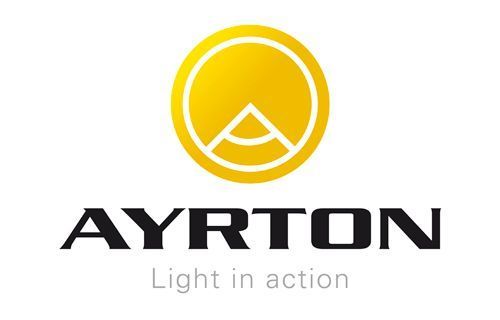 The ayrton logo is yellow and black and says light in action