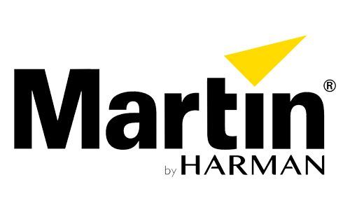 The martin by harman logo is black and yellow on a white background.
