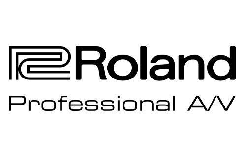 The roland professional av logo is black and white.