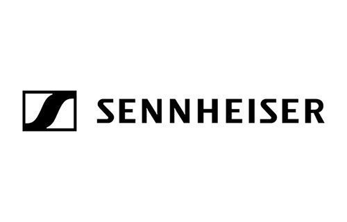 The sennheiser logo is black and white on a white background.