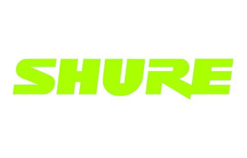 The shure logo is green and white on a white background.