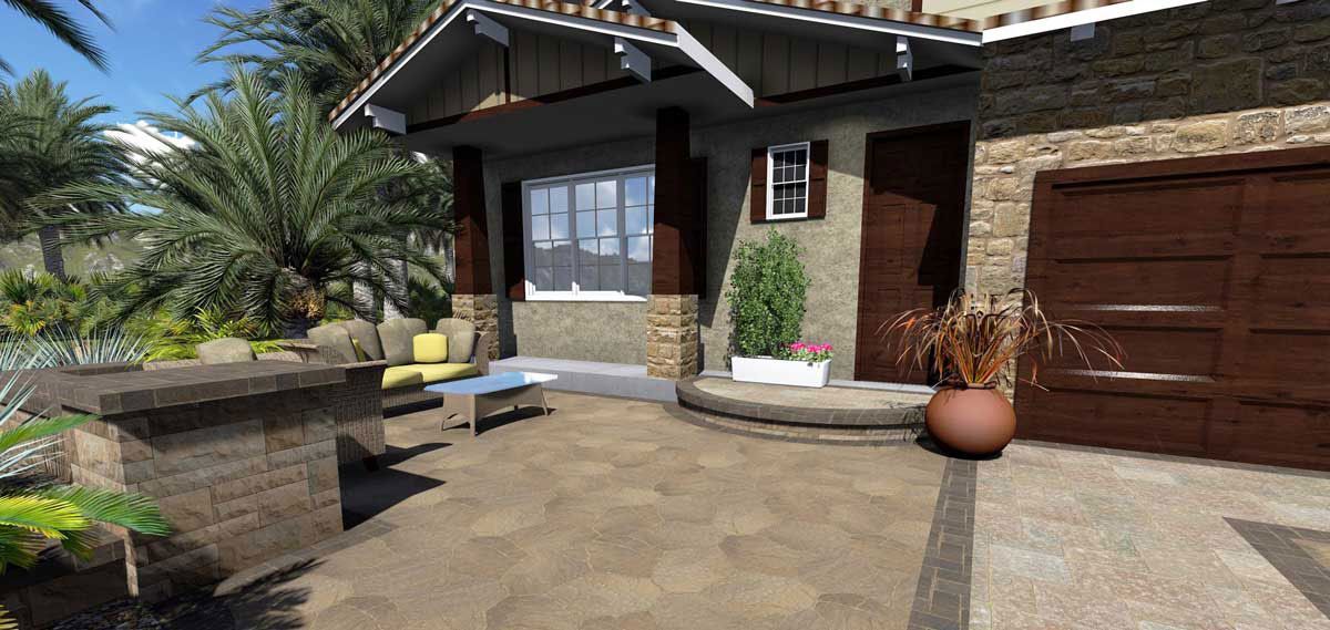 3D render outdoor patio and backyard design