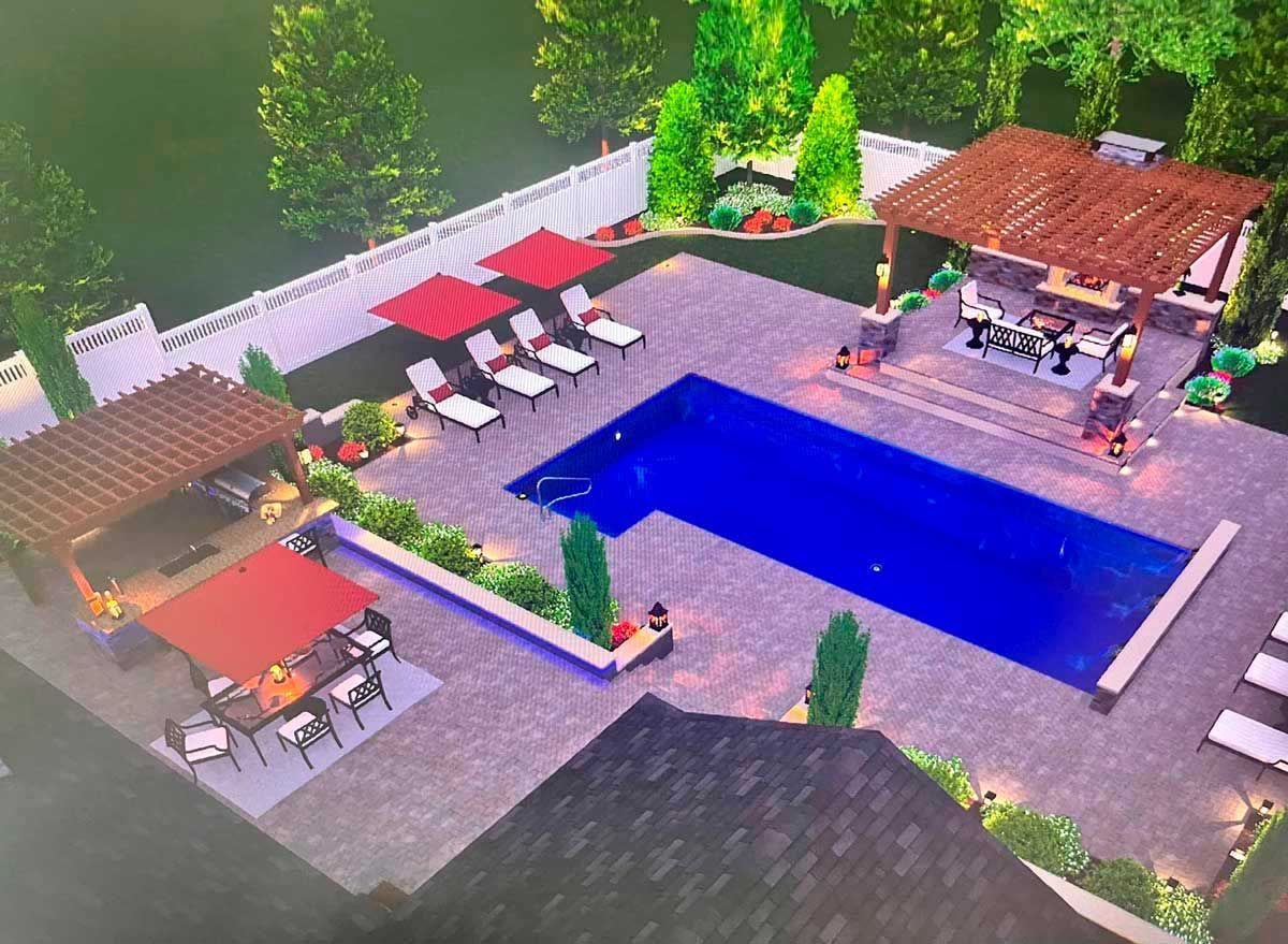 3D render patio and pool design