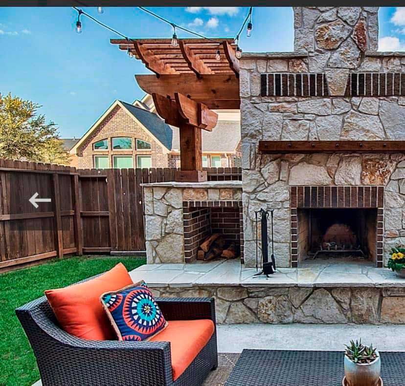 Outdoor backyard fireplace