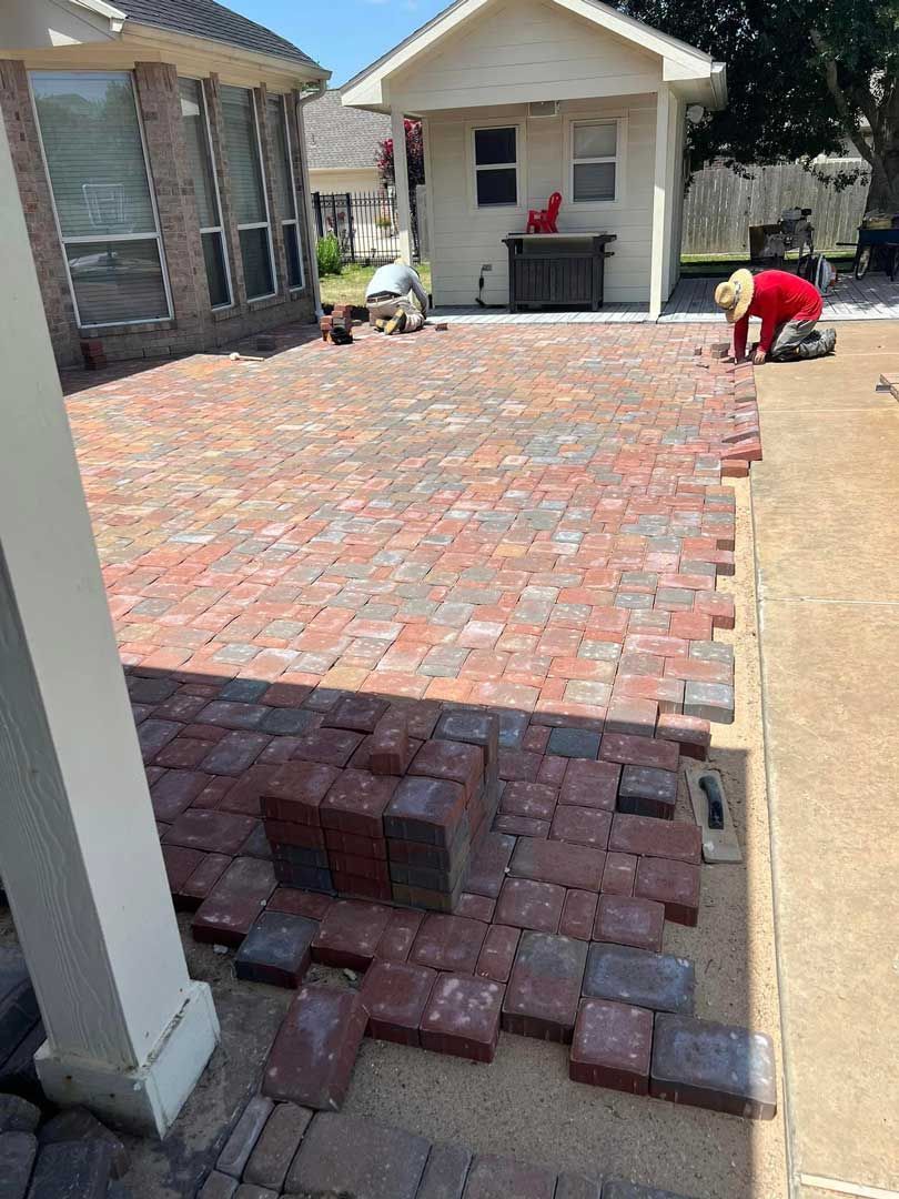 Red-toned brick large patio construction