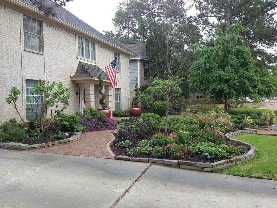Beautiful set of landscaping beds with plants and flowers