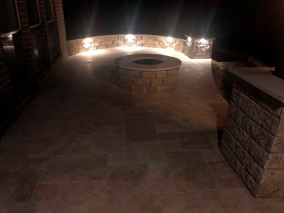 Outdoor lighting for patio with fire pit area