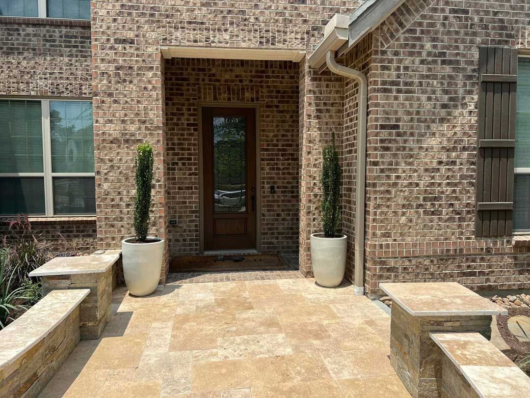Beauty glossy limestone patio house entrance