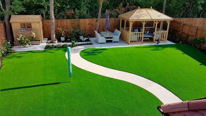 Artificial turf backyard with pathway