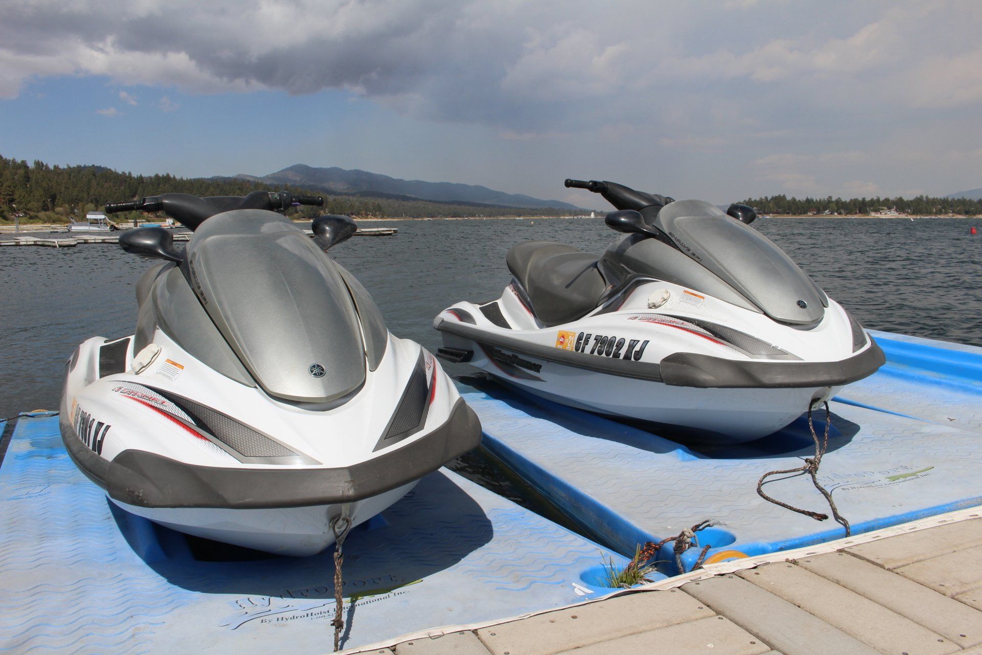 2 gray and white jet skis in Big Bear Lake