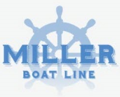 A logo for miller boat line with a steering wheel on a white background.