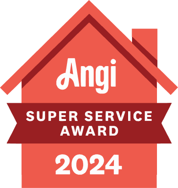 A red house with the words angi super service award 2024 on it