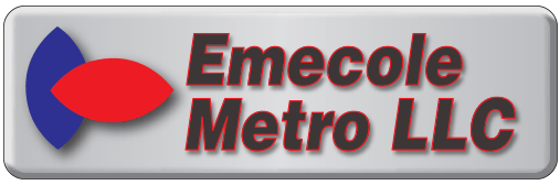 Emecole Metro LLC logo with red and blue emblem on a gray background