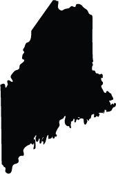 Silhouette of the state of Maine, with a complex, jagged coastline.