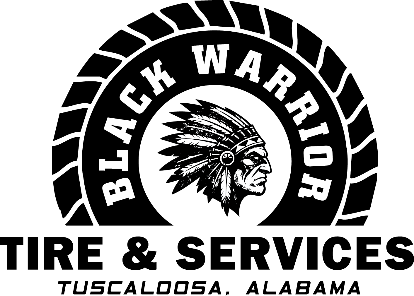 Black Warrior Tire & Service logo with Native American head and Tuscaloosa, Alabama text