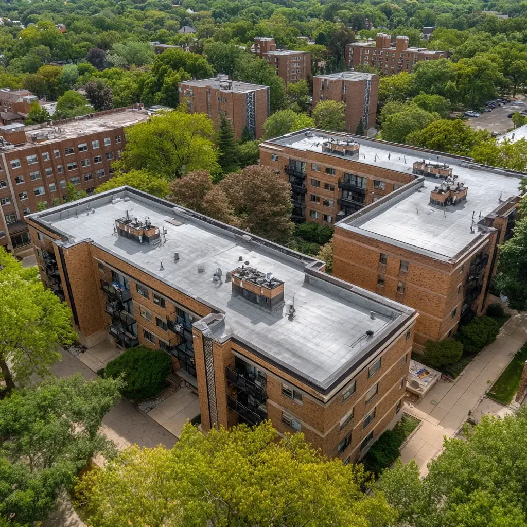 Ongoing commercial roof maintenance Evanston IL with cloud-based reporting, AI leak trend analysis, membrane degradation detection, and scheduled intervention timelines.