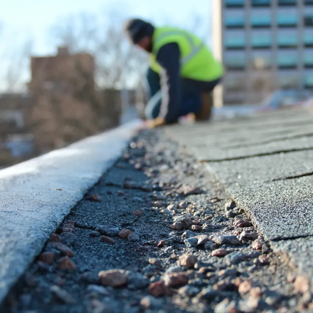 Low-slope roofing Evanston IL using single-ply TPO, fully adhered EPDM, self-adhered bitumen rolls, and peel-and-stick underlayments for flat roofing installations with proper slope and water flow solutions.